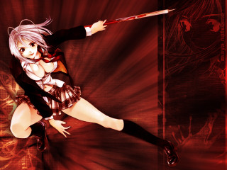 Woman sword red background anime - a short skirt holding free wallpaper for desktop