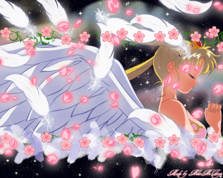 Angel wings flower celestial girl - a cartoon picture of a girl free wallpaper