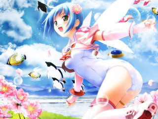 Anime girl flying birds flowers - a bunch of birds free wallpaper