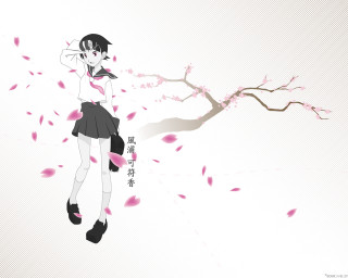 Woman anime flowers tree school - a short skirt free wallpaper