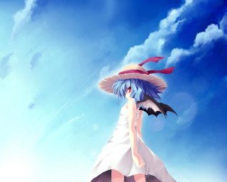 Woman hat dress blue sky 2 - a white dress and a hat free wallpaper