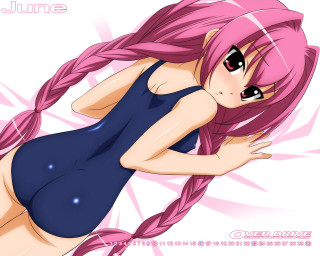 Pink haired girl pony tail - a blue shirt free wallpaper for desktop