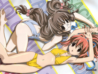 Anime girls bed bikinis long - a bed together free wallpaper