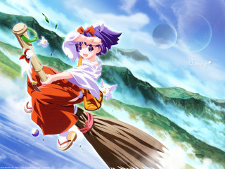 Woman flying broom cat miko - a broom free wallpaper