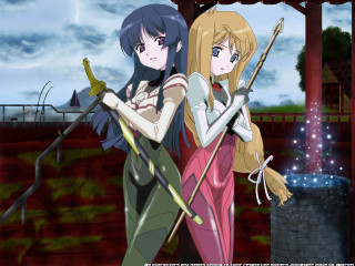 Anime girls brooms fullmoon night - two anime girl free wallpaper