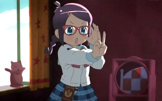 Girl schooluniform handgesture window rayonism - a hand gesture free wallpaper