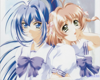 Anime girls blue hair bows 3 - their head free wallpaper