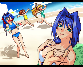 Beach anime girls summer bikini - a towel free wallpaper