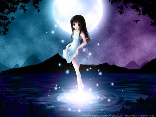 Moonlit water girl white dress - water free wallpaper for desktop