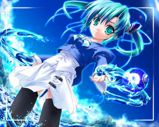 Anime bluehair greeneeyes magic night - a blue hair free wallpaper