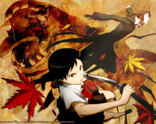 Girl sword autumn leaves demon - a tail free wallpaper