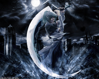 Woman sword crescent city fullmoon - a full moon in the sky free wallpaper for desktop