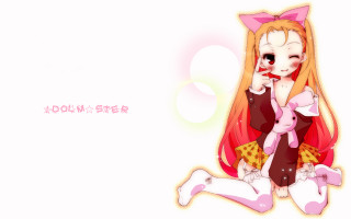 Cartoon girl longhair pinkdress sitting - a pink dress free wallpaper for desktop