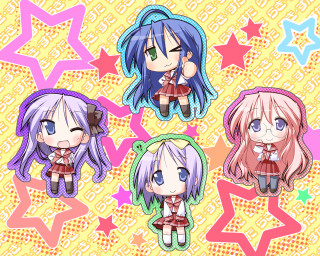 Four anime girls starry background - 2 d sprite free wallpaper