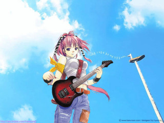 Pink haired girl playing guitar - lightening free wallpaper