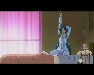 Woman blue robe sitting yawning - arabesque free wallpaper