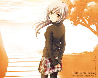 Girl tree stairs autumn manga - a skirt free wallpaper