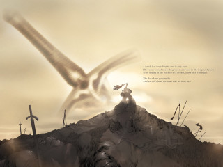 Bird flying hill cross quote - brian and wendy froud free wallpaper