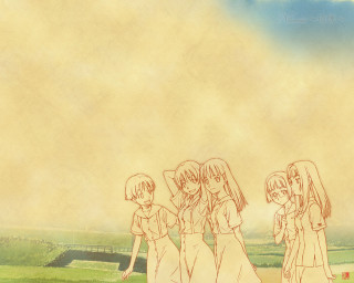 Girls field grass clouds smile - a group of girls free wallpaper
