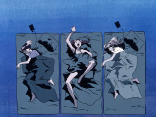 Woman laying bed multiple girls - asaf hanuka free wallpaper