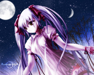Moonlight girl with bow anime - long hair and a bow free wallpaper for desktop