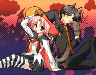 Anime couple gothic characters food - a background free wallpaper