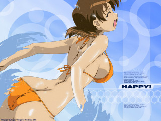 Cartoon bikini happy waves anime - her face and chest free wallpaper