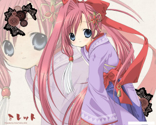 Pink hair girl anime kimono - a pink ribbon free wallpaper