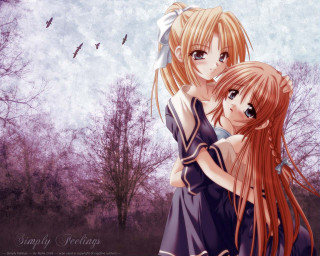 Anime girls hug moon bats - cheng shifa free wallpaper