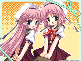 Pink haired anime girls scissors - their hair free wallpaper