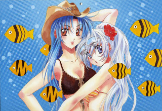 Anime couple hugging fish blue - fish free wallpaper