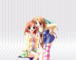 Two anime girls bench cellphone - their back free wallpaper