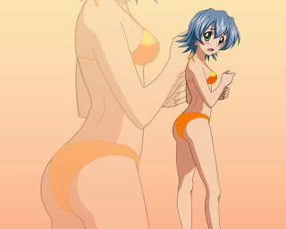 Cartoon woman bikini man cat - bathing free wallpaper for desktop