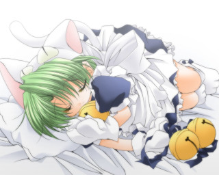 Anime couple bed green hair - a bed together free wallpaper