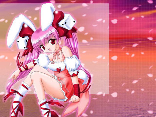 Pink hair bunny ears sitting - a bench free wallpaper for desktop