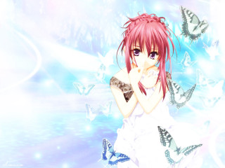 Pink hair butterflies anime girl - white sheet free wallpaper