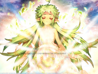 Green hair girl white dress - radiant light free wallpaper for desktop