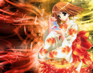 Woman kimono water flame anime - a bottle of water free wallpaper