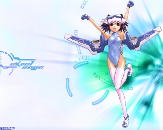 Cartoon flying heroine blue background - leg free wallpaper