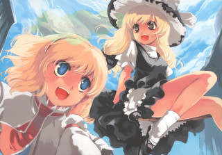 Anime girls ledged cat dog - synthetism free wallpaper for desktop