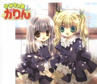 Anime girls purple white holding - long blonde hair free wallpaper