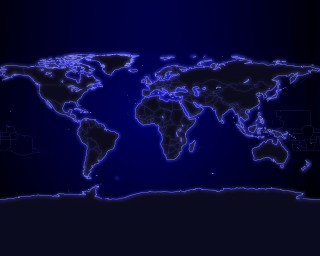 Blue world map hologram night 2 - global illumination free wallpaper for desktop