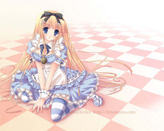 Girl checkered floor blue dress - her knee free wallpaper for desktop