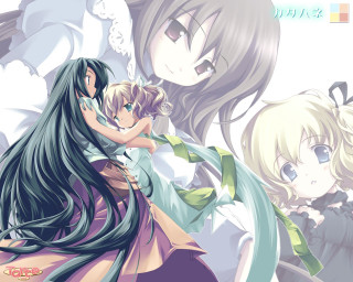 Anime girls hug blue sky 3 - a blue sky in the background free wallpaper for desktop