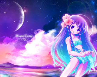 Girl longhair flower beach night - long hair and a flower free wallpaper for desktop