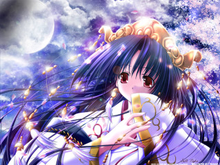 Anime girl fullmoon cherryblossoms japanese - the screen free wallpaper