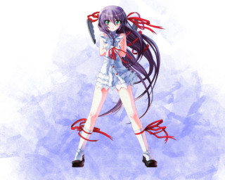 Anime girl sword blue background - long hair and a sword free wallpaper