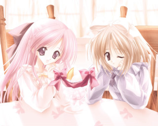 Anime girls eating banana school - a banana free wallpaper