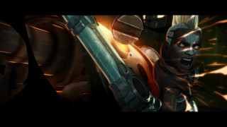 Woman holding gun dark room 4 - glowing free wallpaper for desktop