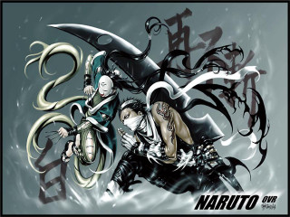 Anime couple fighting sword demons - his back and a demon free wallpaper